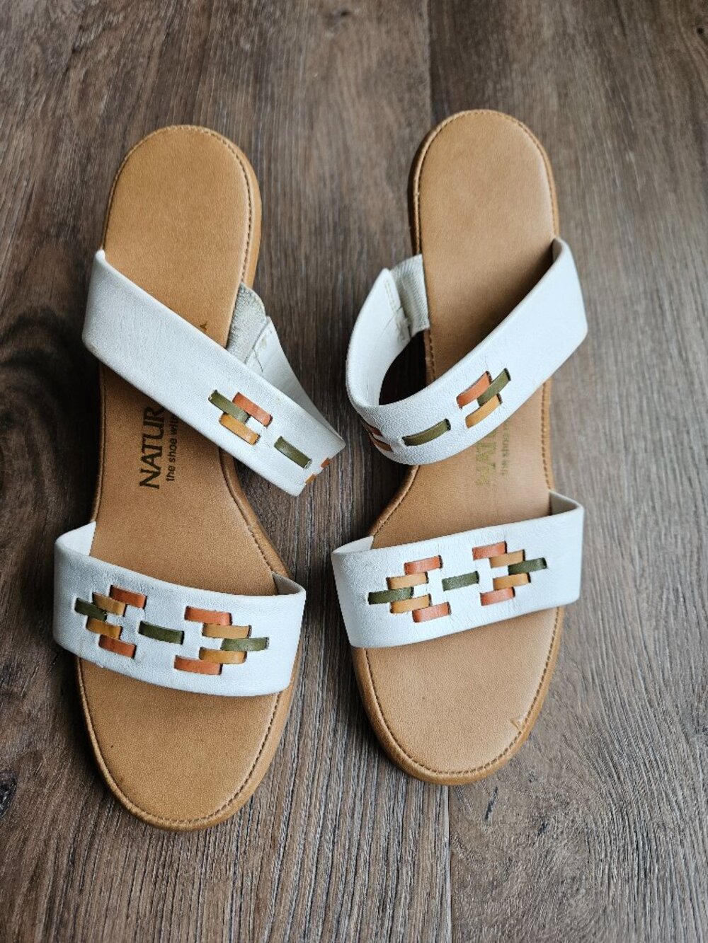 Naturalizer leather wedge sandals white aztec western boho size 7.5 women's
